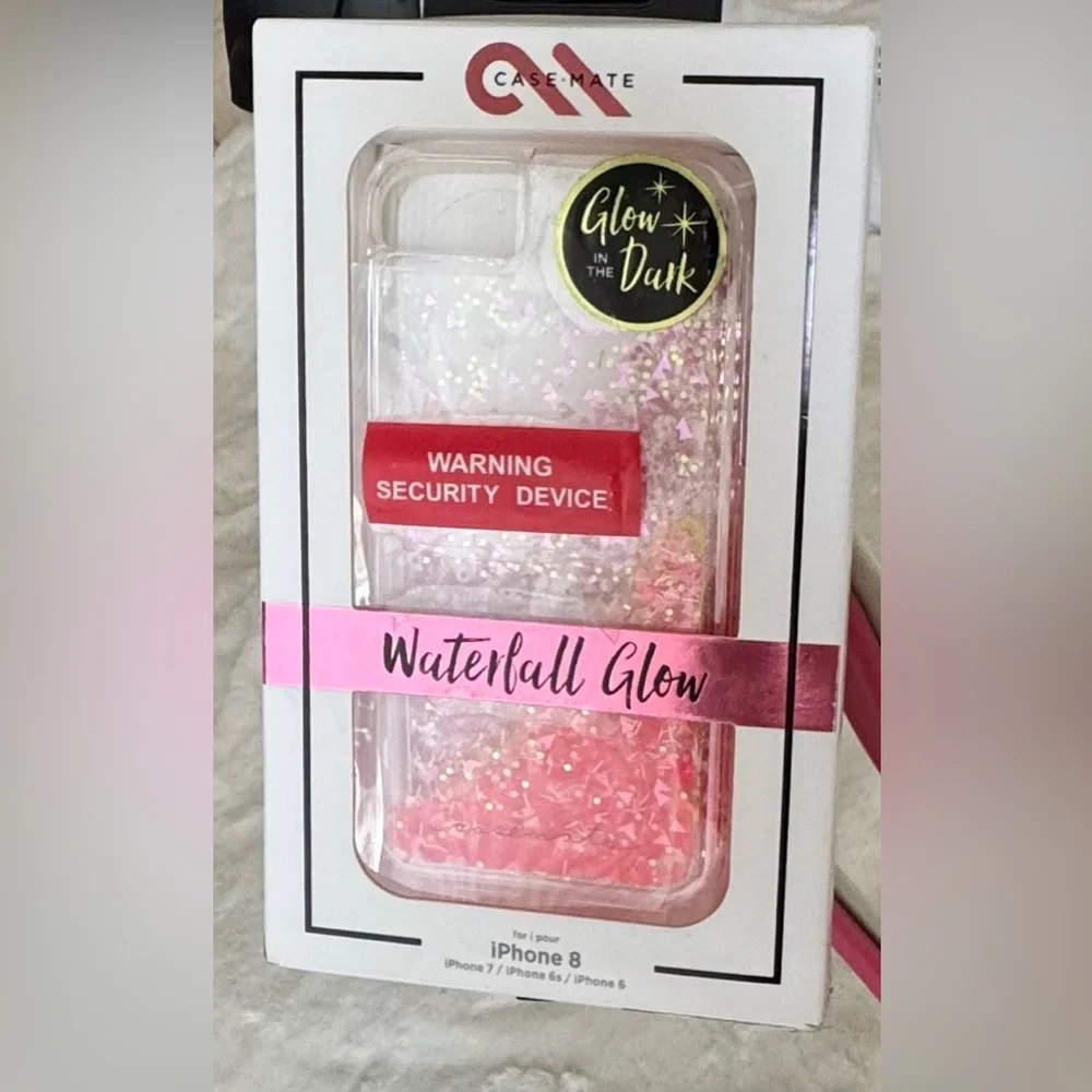 NWT Case-mate Waterfall Glow Pink Glitter Phone Case for IPhone 8, 6, 6s, 7.